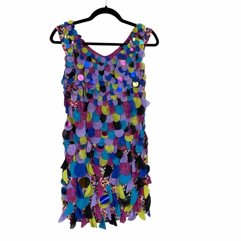 Y2K Diane von Furstenberg Silk Sequin Embellished Multicolor Mini Dress Size 6